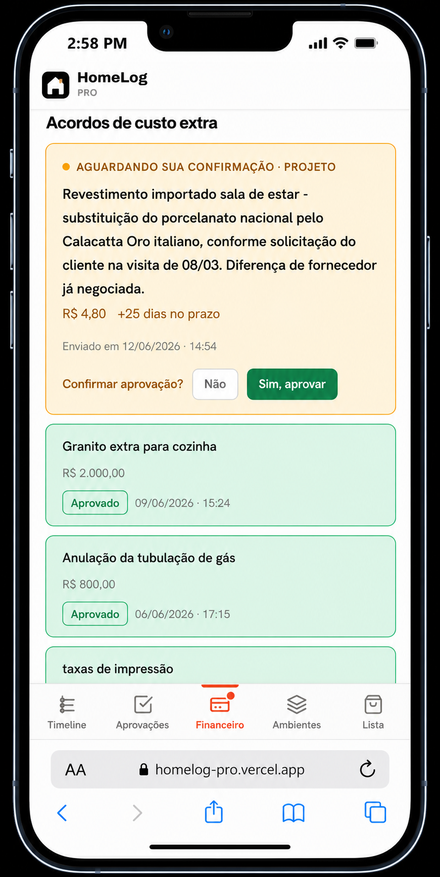 Cliente aprovando no celular