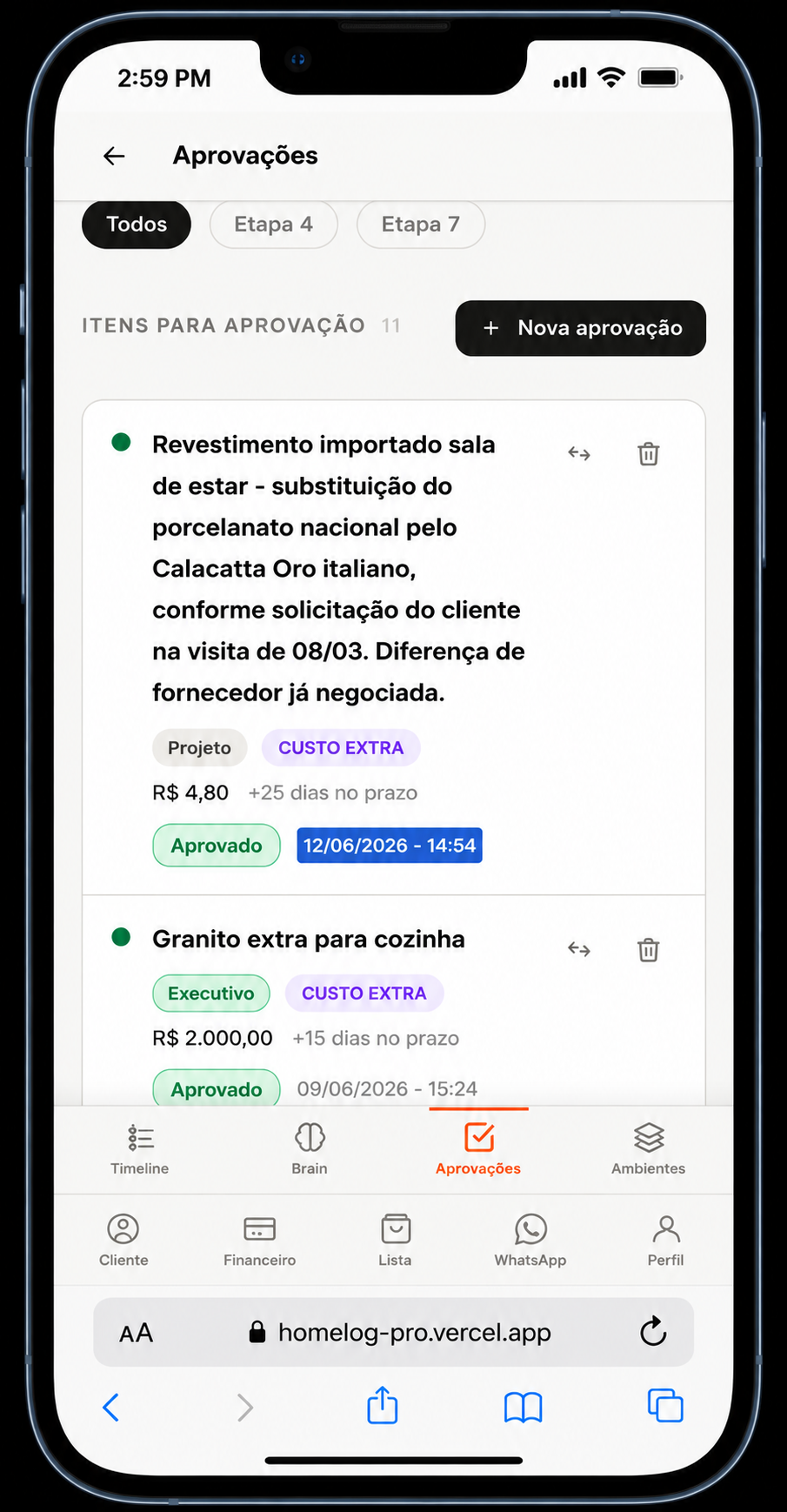 Aprovação registrada com timestamp
