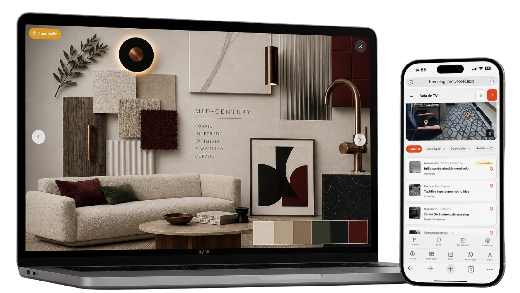 HomeLog PRO — Desktop e Mobile